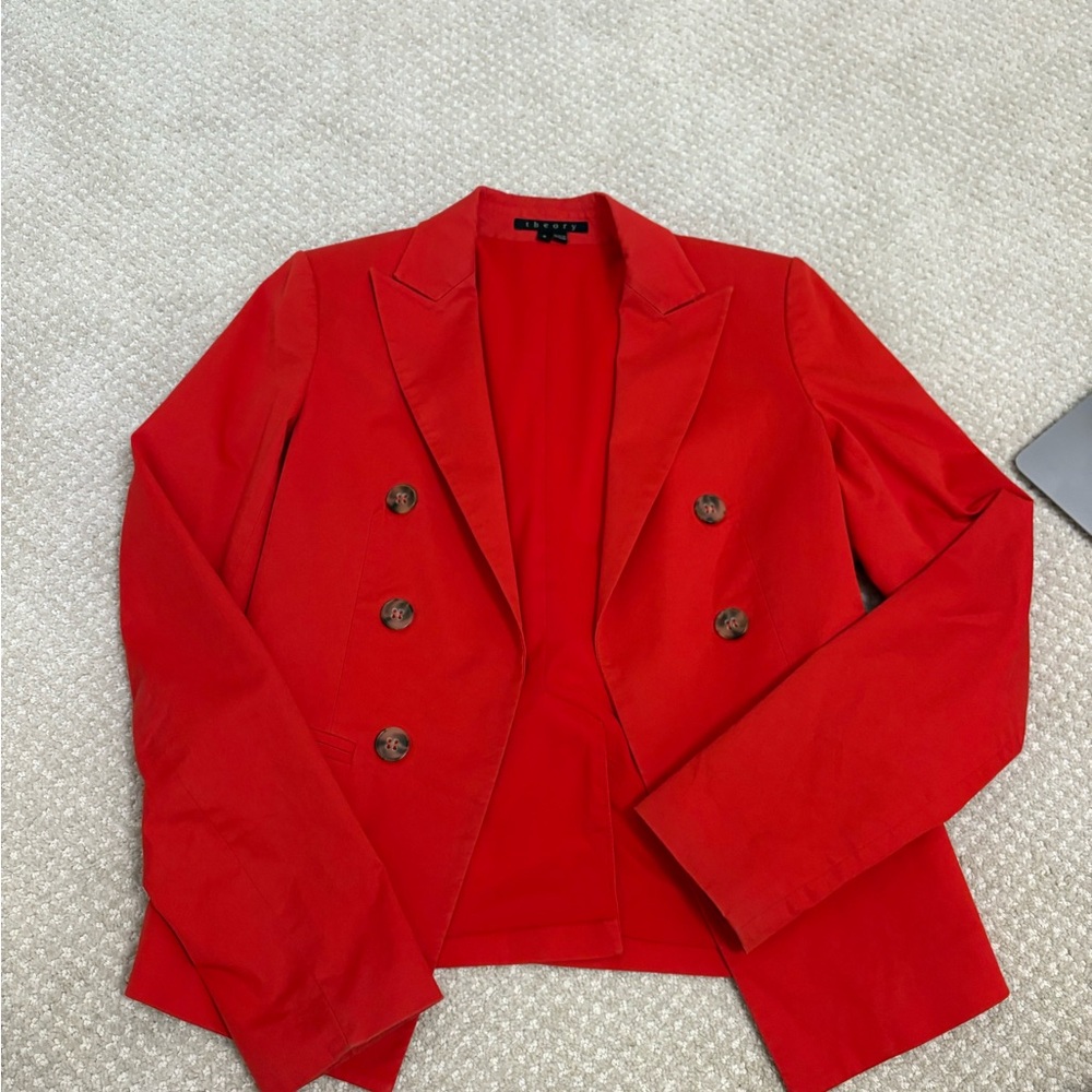 Theory Red Double-Breasted Blazer